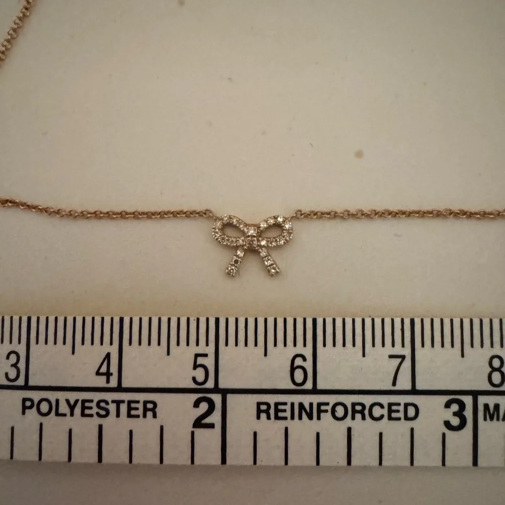 14k Yellow Gold and Diamond Bow Necklace
